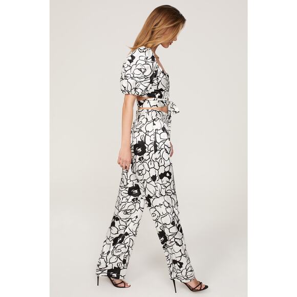 RONNY KOBO Black White Floral Printed Beachy Front Zip Button Fly Trouser Size 6 - Picture 2 of 14